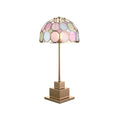 **Lâmpada de Mesa Estilo Tiffany com Cúpula de Vidro Colorido e Base Dourada**