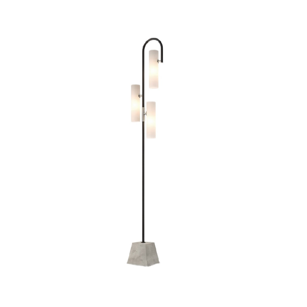 **Luminária de Pé Moderna com Base em Concreto e Difusores de Vidro**