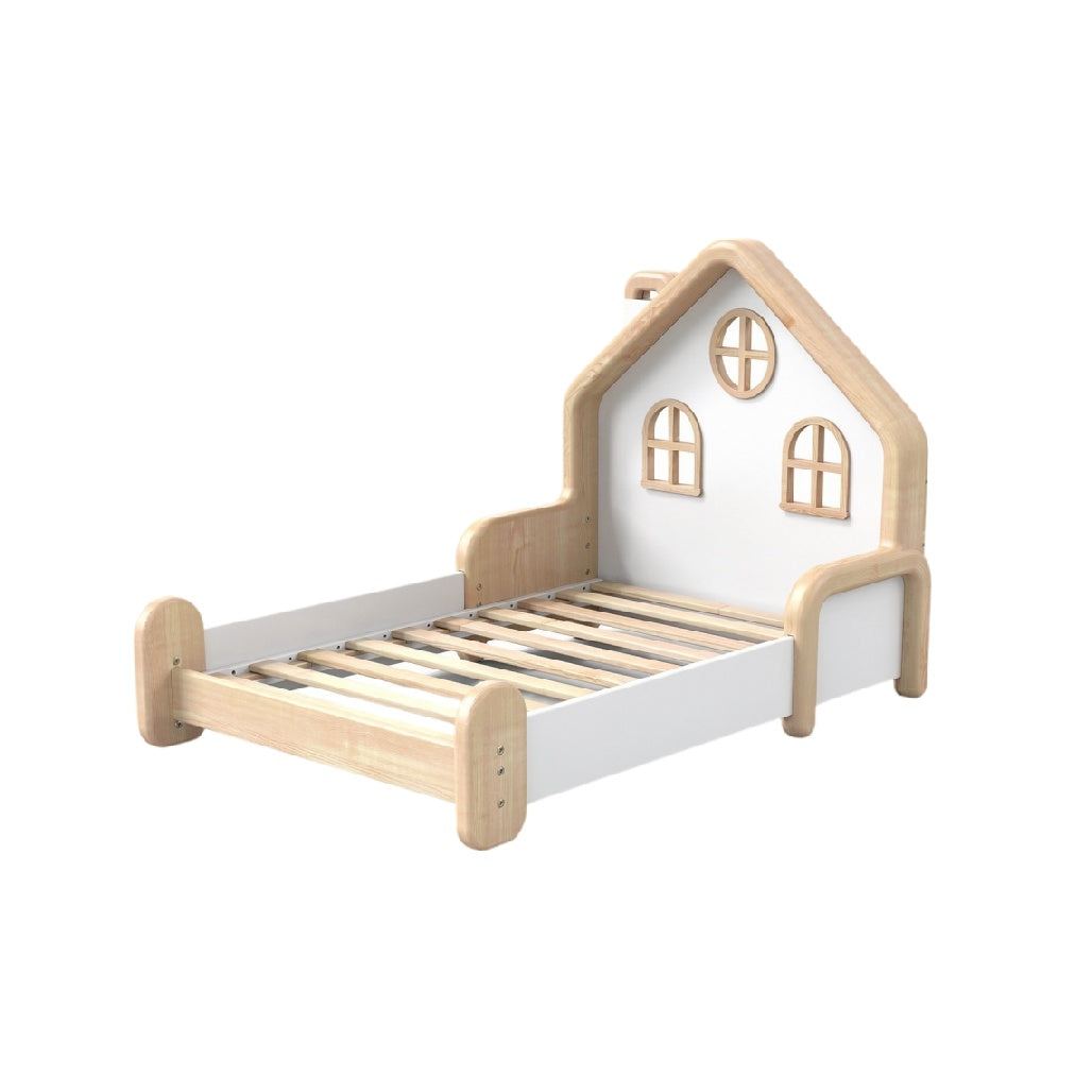 **Cama Infantil de Madeira com Design de Casa**